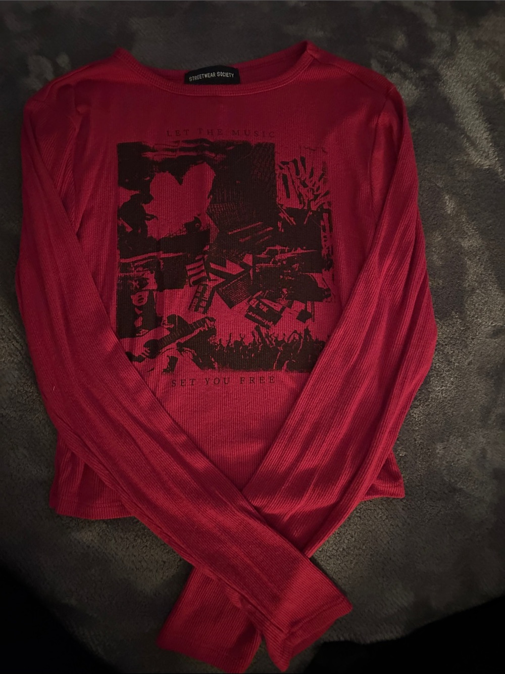 Streetwear Society Red Ribbed Graphic Long Sleeve